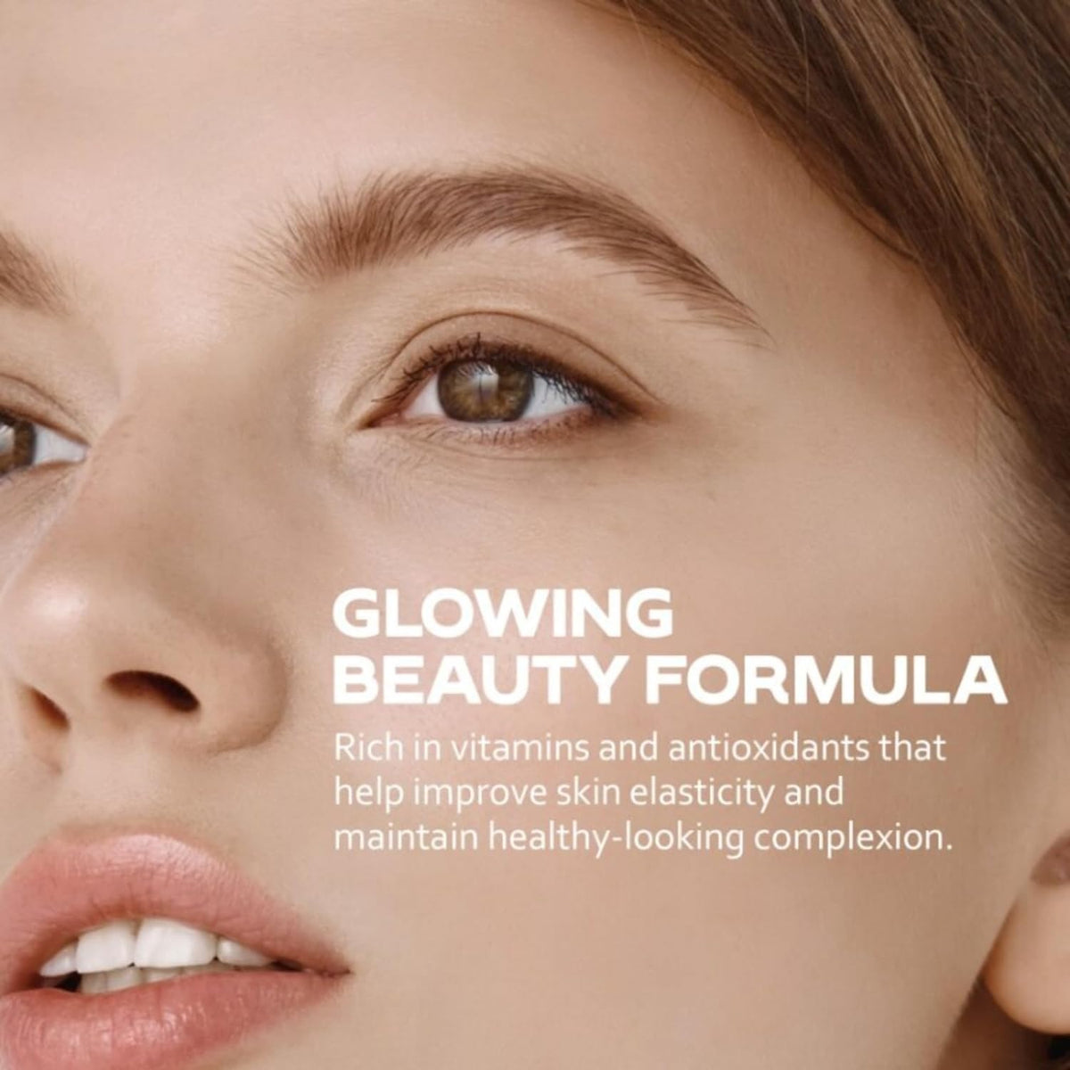 Close-up of a young woman with glowing skin - Vital Vitamins Multi-Collagen Complex Plus glowing beauty antioxidant formula