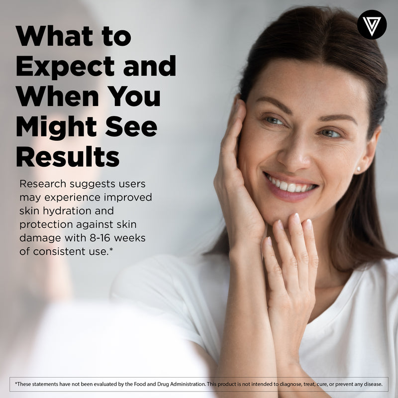 Woman touching her face with radiant skin - what to expect from Vital Vitamins Astaxanthin over time