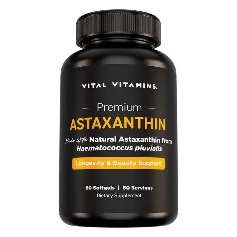 Vital Vitamins Astaxanthin bottle - 60-softgel 12mg astaxanthin supplement for antioxidant and skin glow support