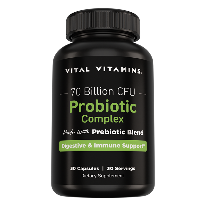 Vital Vitamins Probiotic Complex bottle - 70 billion CFU probiotic with prebiotic blend for digestive and immune support