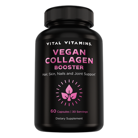 Vital Vitamins Vegan Collagen Booster bottle - 60-capsule plant-based supplement for hair, skin, nails and joint support