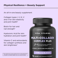 Vital Vitamins Age Defying Bundle lifestyle graphic - physical resilience and beauty support with collagen, brain and NAD+ supplements