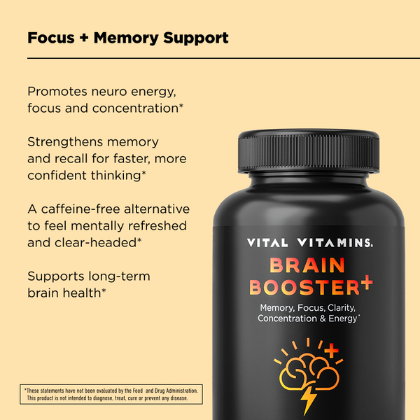 Vital Vitamins Brain Booster Plus in the Age Defying Bundle - focus and memory support with lion's mane and ginkgo biloba