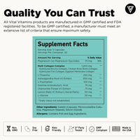 Vital Vitamins Multi Collagen Complex + Calm supplement facts - 1200mg collagen blend with ashwagandha, L-theanine and GABA per serving