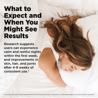 Woman sleeping peacefully - what to expect from Vital Vitamins Multi Collagen Complex + Calm for beauty and relaxation
