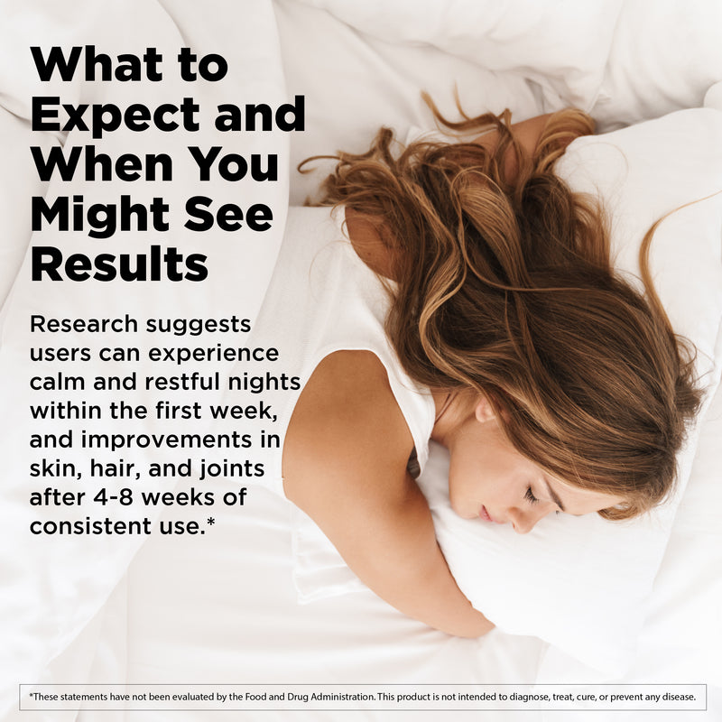 Woman sleeping peacefully - what to expect from Vital Vitamins Multi Collagen Complex + Calm for beauty and relaxation