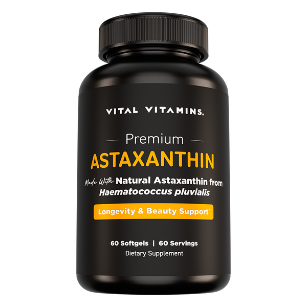 Vital Vitamins Astaxanthin bottle - 60-softgel 12mg astaxanthin supplement for antioxidant and skin glow support
